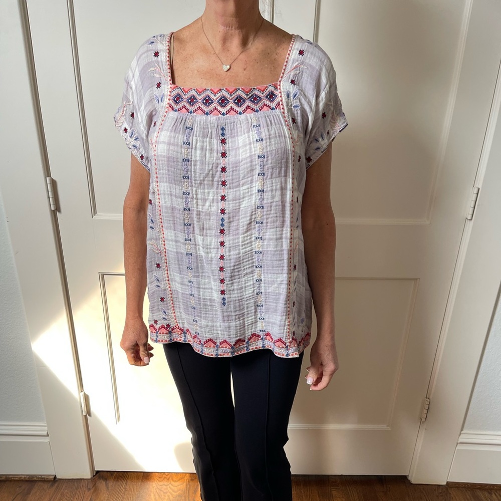 Johnny Was Workshop Size L cotton blouse with embroidery